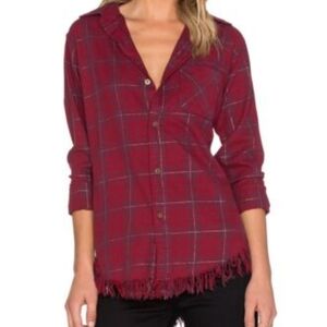 Current/Elliott The Prep School Fray Shirt Cotton Flannel Button Down Si…